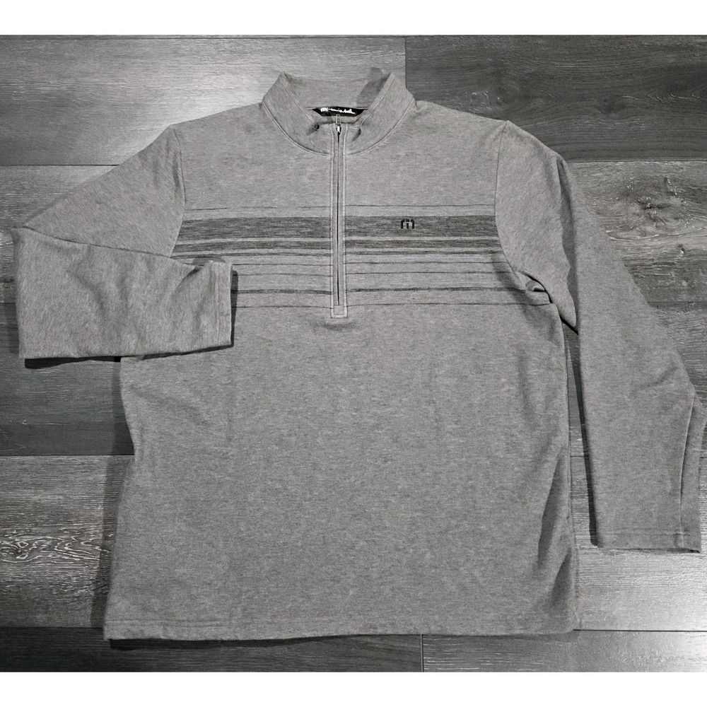 Travis Mathew Golf 1/4 Zip Pullover Men L Gray Striped Transitions Soft Preppy